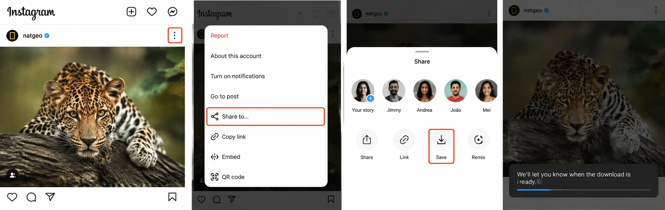 Example of Instagram's built-in download option on a public post